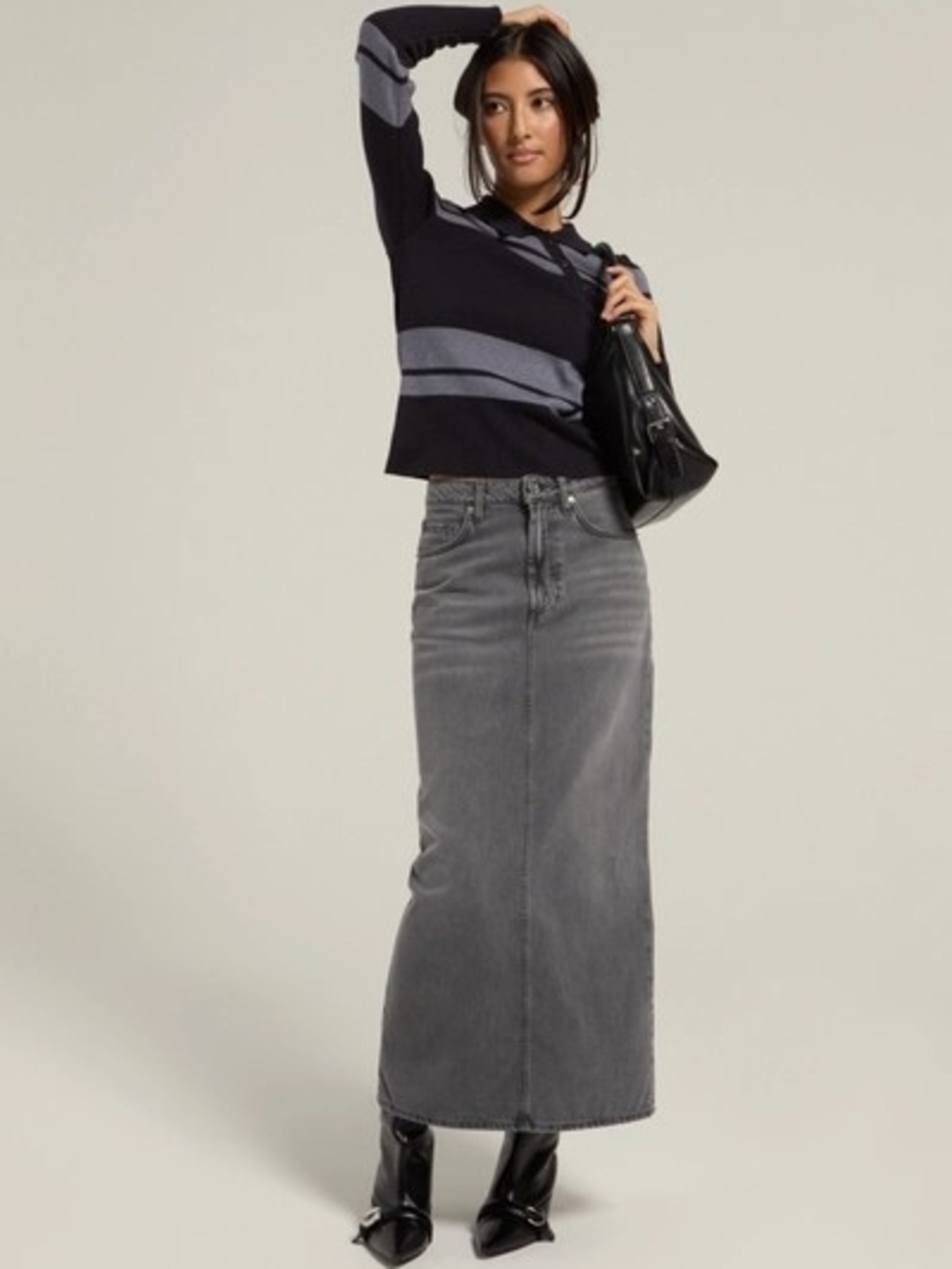 Viavia Gray Denim Maxi Skirt